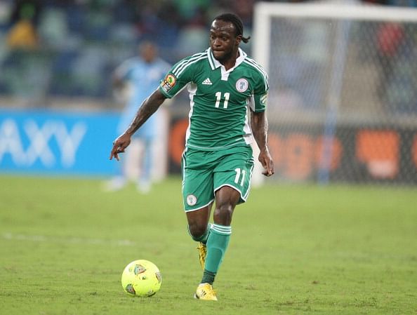 Victor Moses of Nigeria kicks the ball during the 2013 African Cup of Nations Semi-Final match between Mali and Nigeria at Moses Mahbida Stadium on February 06, 2013 in Durban, South Africa. (Getty Images)